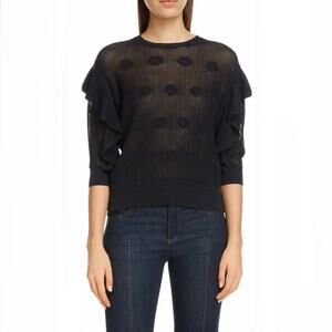 Chloe NWT Navy Ruffle-sleeve Flower Mesh Knit Sweater L